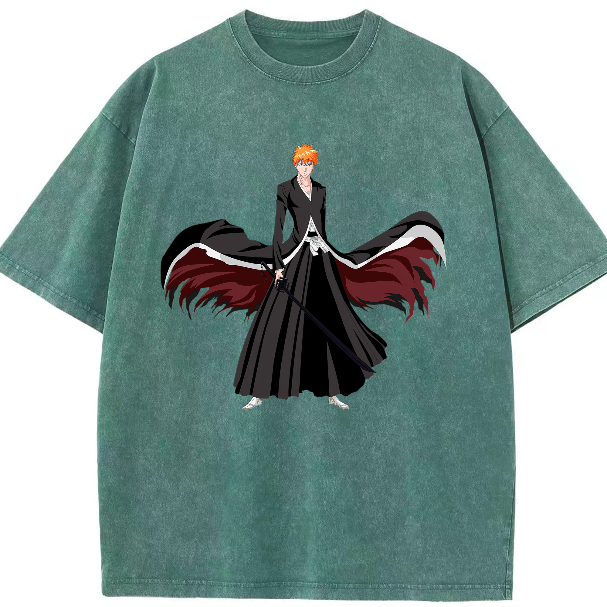 （画像用） ブリーチ 黒崎一護（くろさき いちご）BLEACH Kurosaki Ichigo 綿100% ヴィンテージ風 半袖Tシャツ（フロントプリント）